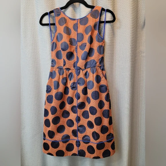 Anthropologie MAEVE ROKIN Orange Blue Dot Dress with Pockets Size 0 - Picture 2 of 8